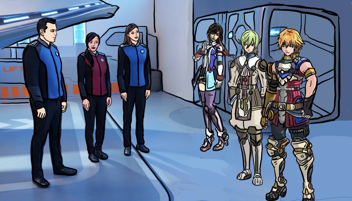 LukeFonFabreUK's tweet photo. USS Orville Crew meets SRF Calnus Crew. @StarOcean @SquareEnix @TheOrville @nation_orville @tea_telly @TomCostantino @EgotasticFT @SethMacFarlane @jessicaszohr @AdriannePalicki #EdgeMaverick https://t.co/qPNEOUqJu6