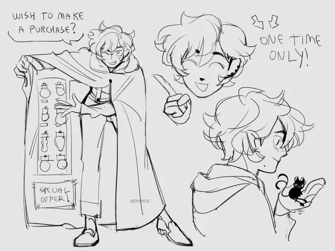 and here's another page w some of their casual wear :)
he sells potions outside of school that always have some illusion type effect (no they're not drugs i swear) 