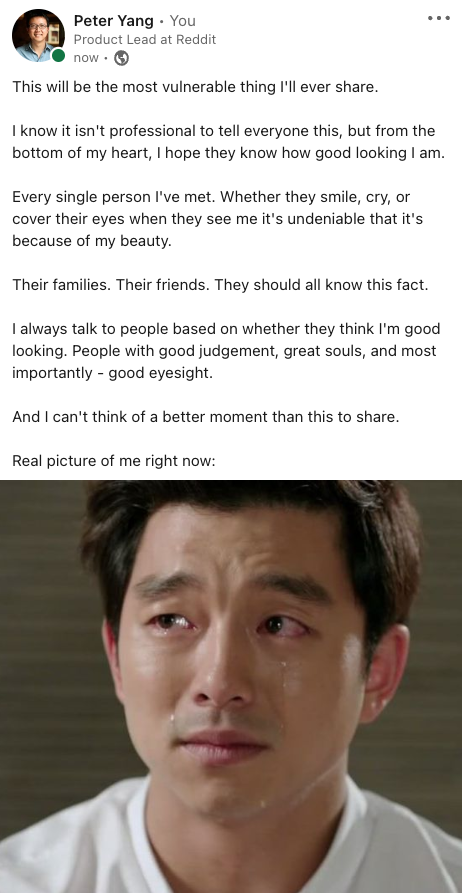 petergyang's tweet photo. Just shared my most vulnerable moment on LinkedIn - thanks everyone for giving me the courage to do this. https://t.co/xfpjoJhrLf