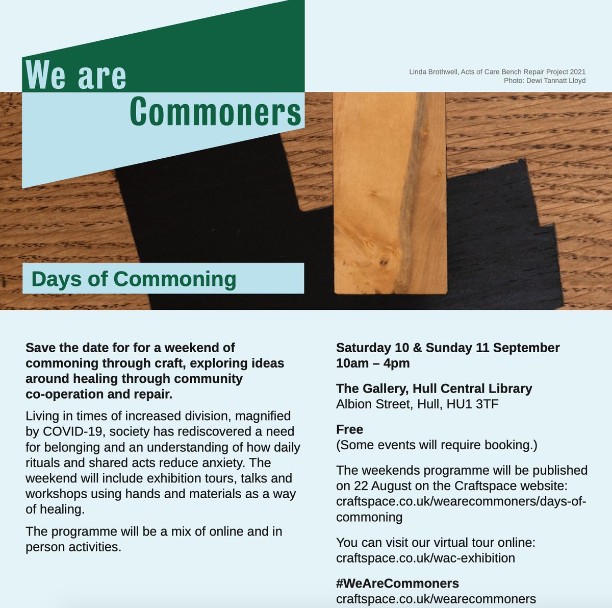 Save the date!  Join us for two Days of Commoning on Saturday 10th &amp; Sunday 11th of September - and please do share this tweet! <a href="/humberstgallery/">Humber Street Gallery</a> <a href="/ArtlinkHull/">Artlink Hull</a> @LSaundersART @FeralArtSchool <a href="/GroundGallery/">Ground</a> <a href="/GroundworkHull/">GroundworkHull</a> <a href="/Giroscope_Hull/">Giroscope</a> <a href="/HullFerens/">Ferens Art Gallery</a> <a href="/EastHullPaul/">Paul Holloway</a>