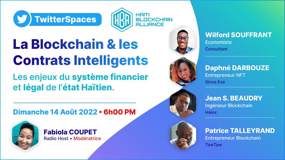 fabiolacoupet's tweet image. Ann pale blockchain… ou kwè Ayiti pare? Avèk @daff1017 @sinceeveart @WilfordS23 Jean S Beaudry et Patrice Talleyrand. Mete reminder w 👆