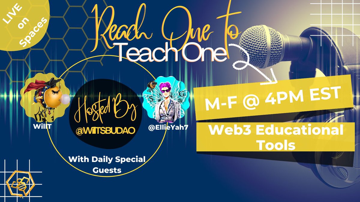 WillTSBUDAO's tweet photo. Join @EllieYah7 & I as we continue the conversation about #Web3 Education & potential opportunities that may exist for #Web3Educators. Set your ๐ and mark your ๐
for another canโt miss episode. Link below ๐ ๐๐๐
https://t.co/IQO62P1JUw https://t.co/qekEhQcAA4