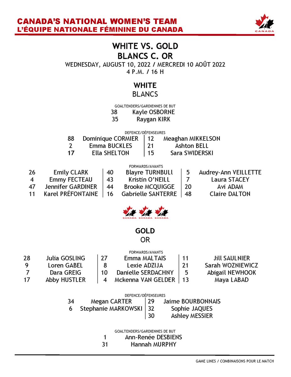 Day 2️⃣ of intrasquad games at 🇨🇦's national women's selection camp with ⚪️ taking on 🟡!
 
Check out lineups for both teams...

📺 hc.hockey/NWTCampStream02
📊 hc.hockey/NWTCampStats02