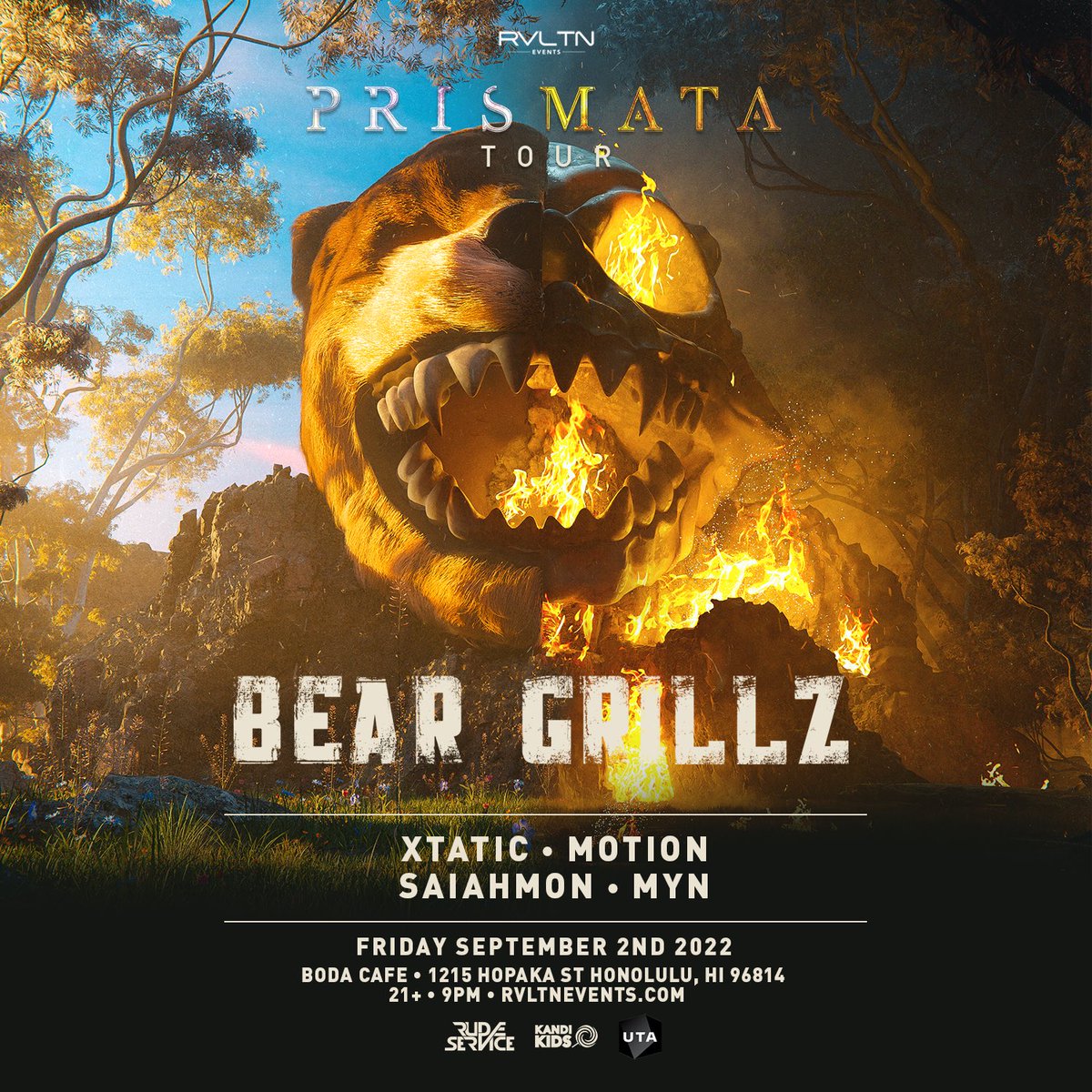 rvltnhawaii's tweet photo. If you didn’t already know 👀

‼️ SAME SHOW. DIFFERENT DATE. DIFFERENT VENUE ‼️

Mark your calendars!!! Bear Grillz is bringing his Prismata Tour to ✨BODA CAFE on FRIDAY SEPTEMBER 2ND✨

Tickets are on sale now!!!

🎟 https://t.co/rbtSkhvgS0 https://t.co/vIHdKM3F6f