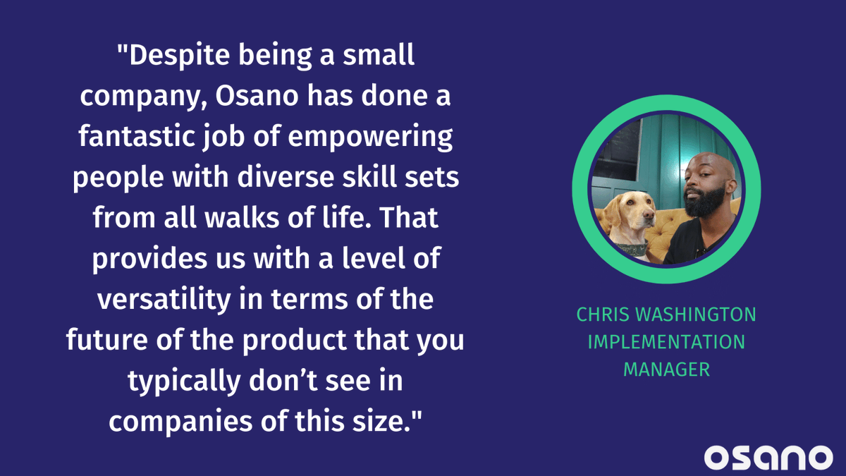 Osano's tweet photo. Get to know one of our Implementation Managers, Chris Washington, in our latest "Spotlight on Osanians" blog post! Learn why Chris loves his job, why he wanted to work in #DataPrivacy, and what he loves to do outside work! #PrivacyJobs #Careers https://t.co/nhr5JOHTxC https://t.co/pUbIQ4HrnX