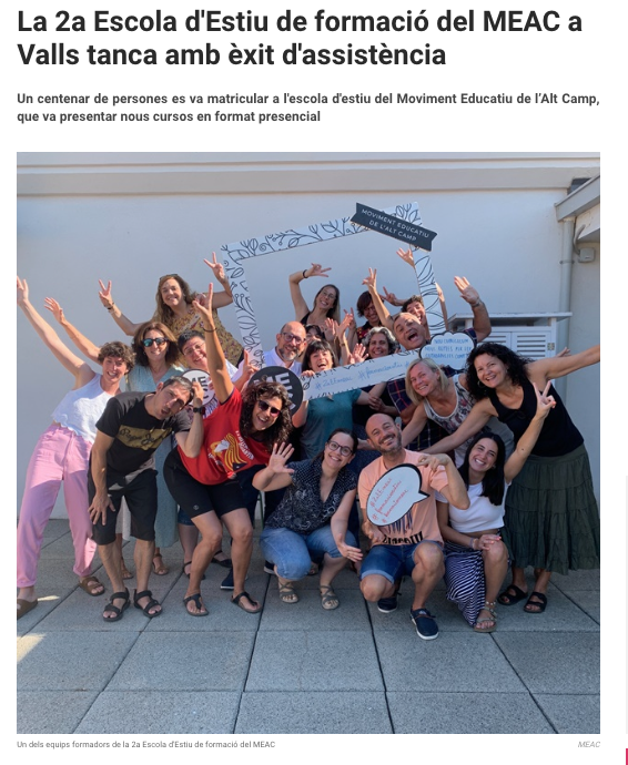 meacvalls's tweet photo. Gràcies @elvallenc i @Infocamptgn per fer ressó de la notícia. La #2aEEMEAC ha estat tot un èxit! Gràcies!
#entramats #meacestiu #formacioMEAC #formacioestiu #música #bressol #psicomotricitat #art #comunicacióicreativitat #contes #currículum #aprenentatgeglobalitzat #avaluació https://t.co/tVHkDmCbEp