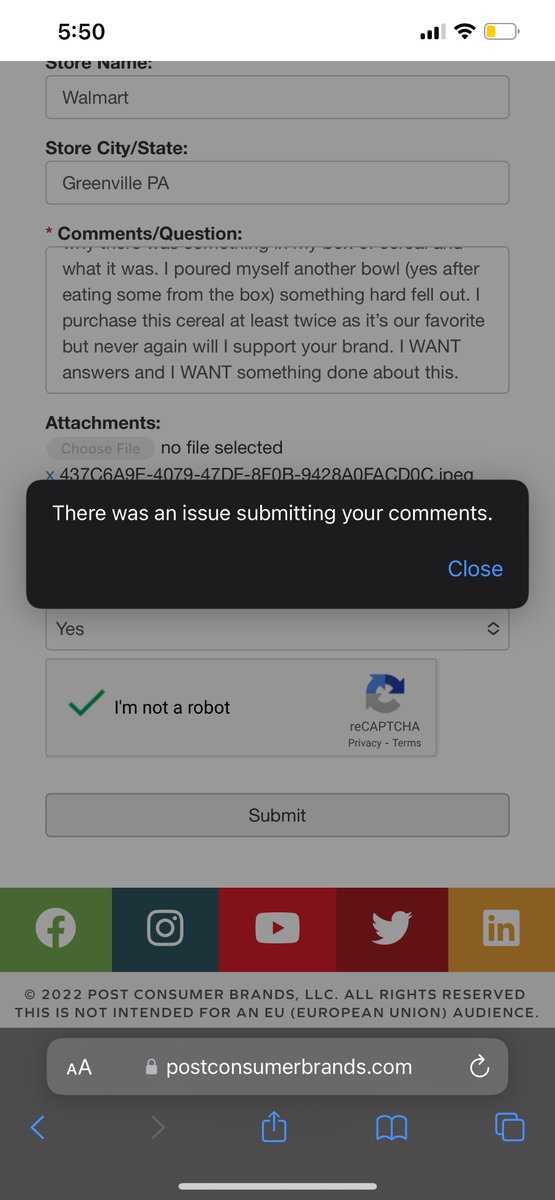 ImJustNikNak's tweet photo. @postcereals I try to send an email and I get this: https://t.co/oCA0bbZpfS