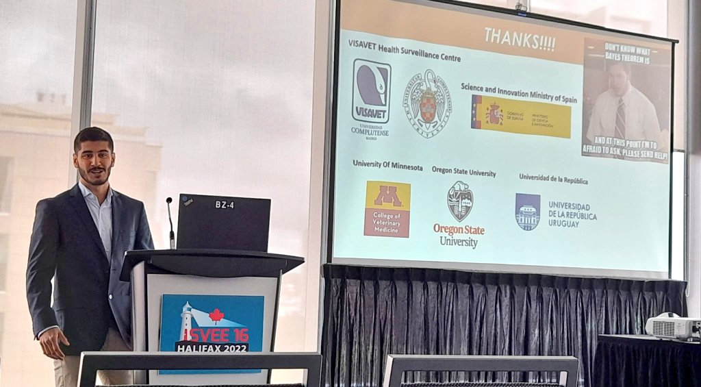 VISAVET's tweet photo. Accuracy of Tests for Diagnosis of Animal #Tuberculosis: Moving Away from the Golden Calf (and towards Bayesian Models). Alberto Gómez-Buendía.16th International Symposium of Veterinary Epidemiology and Economics. Halifax. Canada #ISVEE22 https://t.co/TSL7gfUqWR