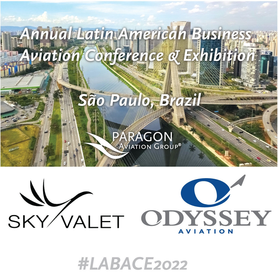 ParagonAviation's tweet photo. The Annual Latin American Business Aviation Conference & Exhibition is going on now until August 11th in São Paulo, Brazil #LABACE2022. Zelda from @OdysseyBahamas & Filipe Carvalho from @sky_valet are both in attendance. If you're in at the show, meet up with our network members! https://t.co/I3LyXPO6iN
