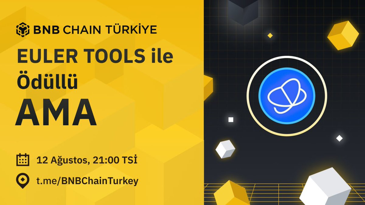 BNBCHAIN's tweet photo. Sıradaki AMA konuğumuz @EulerTools ile 12 Ağustos'ta buluşuyoruz. Proje hakkında daha fazla bilgi almak ve ödül kazanma şansı elde etmek için bize katılın!

Hatırlatıcılarınızı ayarlamayı unutmayın!

���️12 Ağustos, Cuma
⏰21:00 TSİ
👉 https://t.co/ogXjmnlSTU https://t.co/etOjGdDaaw