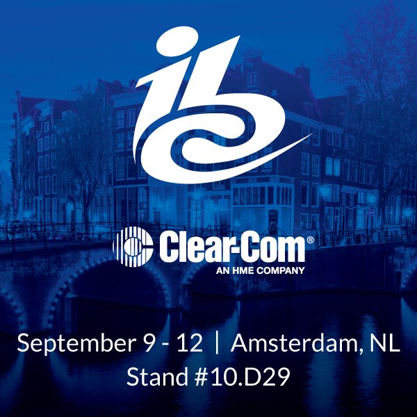 clearcomsystem's tweet photo. Come say hi to our team #ClearCom at the #IBC2022 show in Amsterdam Sep 9-12! We’ll be exhibiting at Stand 10.D29 and can’t wait to show you what we’ve been working on! 😉 Learn more: https://t.co/tgOfkwvzqA @IBCShow #wirelesssystems #inbroadcast #broadcast https://t.co/bRR6bfcOYS