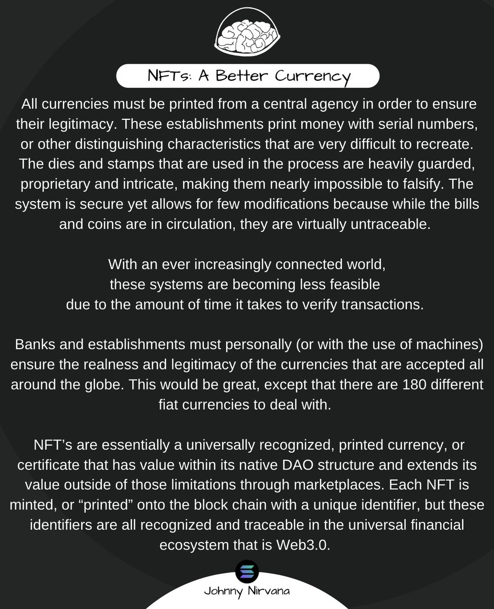 NFTs: A Better Currency
by Johnny Nirvana

#NerdyApeUniversity #NerdyApeHub <a href="/ApeNerdy/">Nerdy Ape Hub {🧠}</a>

#NAH 🧠