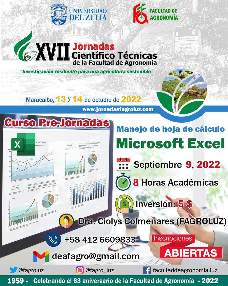 DEA_FagroLUZ's tweet photo. #CursosPreJornadas 
"Manejo de hoja de cálculo Microsoft Excel "
.
Facilitadora: 
Dra. Ciolys Colmenares 
(Docente FagroLUZ)
.
Fecha: 9/9/2022
8 horas académicas
Inversión: 5 $ 
.
📌 Información: 
📳 0412-6609833 
✏️ deafagroluz@gmail.com
.
.
.
#cursos #microsoft  #academia https://t.co/knKXzd9jWK