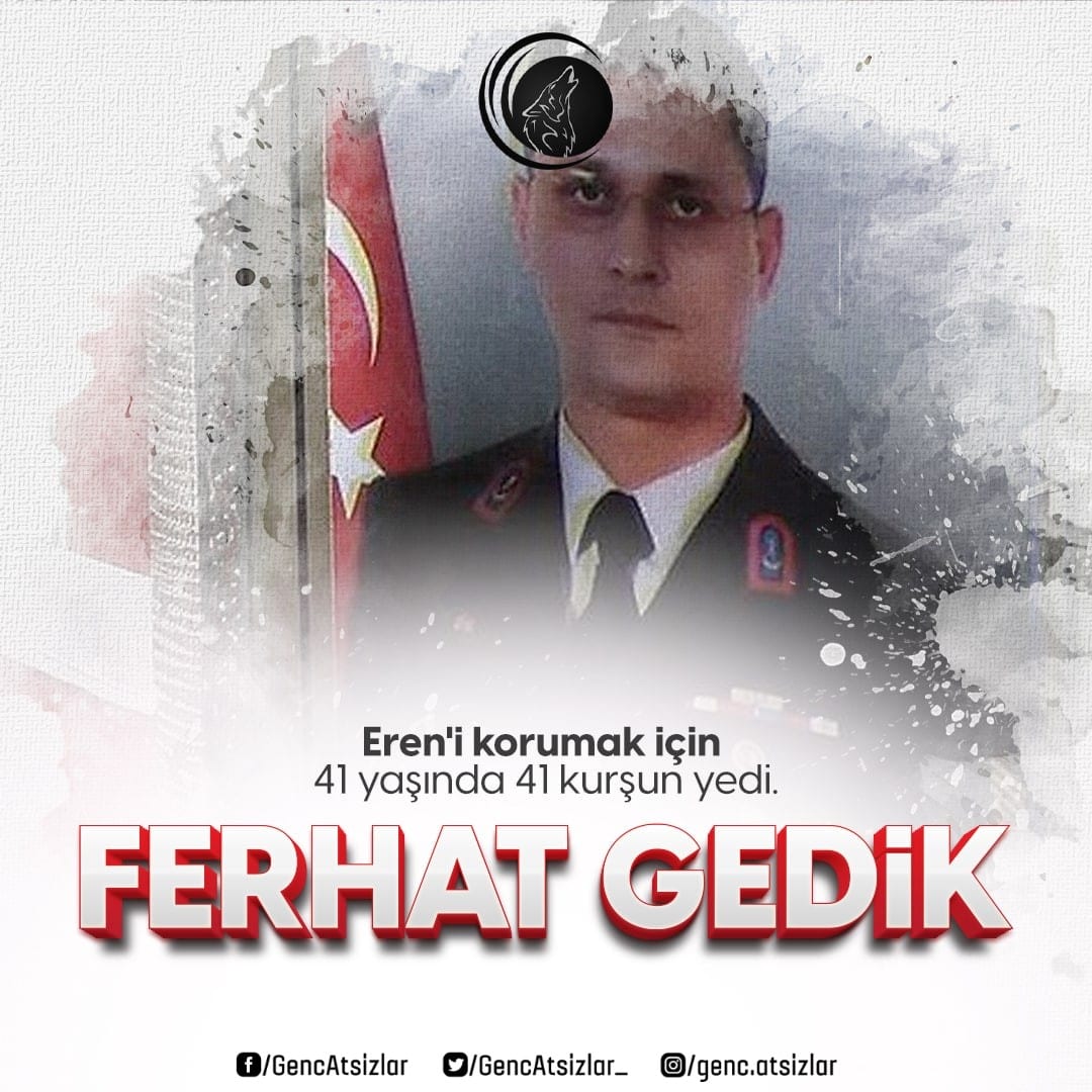 Eren Bülbül'ü korurken 41 kurşunla şehit edilen Jandarma Astsubay Kıdemli Başçavuş Ferhat Gedik'i vefatının yıl dönümünde saygı ve minnetle anıyoruz.

#GençAtsızlar #FerhatGedik #ErenBülbül #İyiKiVarsınEren