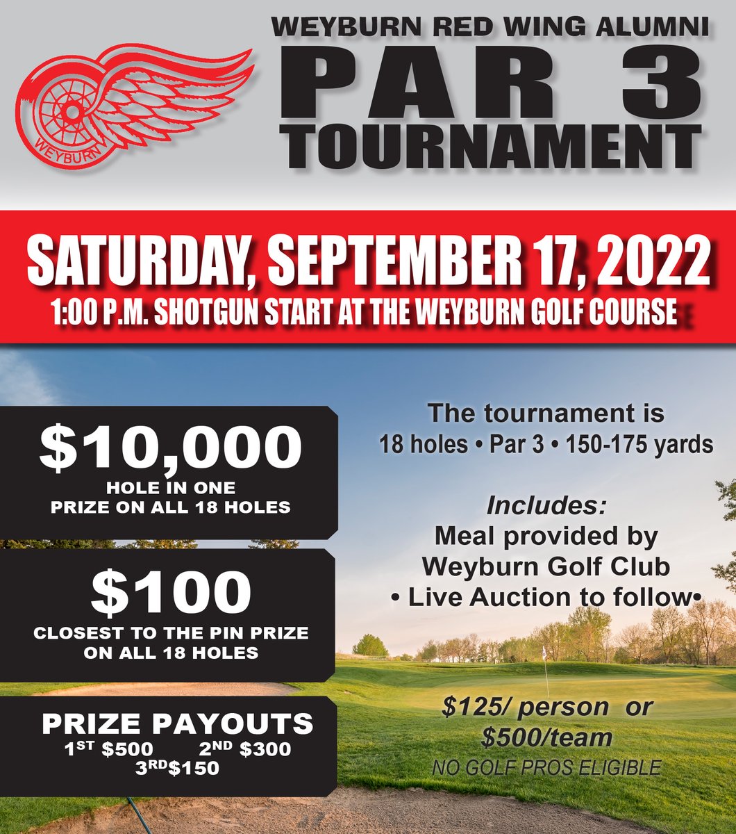Registration is officially open for the Weyburn Red Wings Alumni Golf Tournament! The date is set for September 17, and your team must be registered and paid by September 9th! Call Nick at 306-842-2212 or email at office@weyburnredwings.ca!

#WRW #SJHL