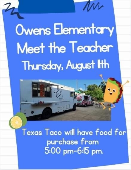 Don’t forget, tomorrow is Meet the Teacher! Our teachers and staff are so excited to see all of the new and returning Eagle families!🥰🦅 Texas Taco and Pokey-O’s will be  in the cafe parking lot with food for purchase from 4:45-6:15.🌮🍪Classrooms will be open 5:30-7:00.📚💙