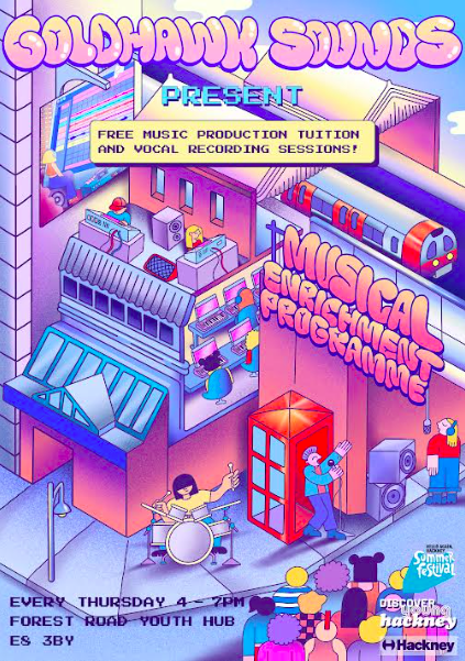 Join Goldhawk Sounds to:
☑️Record your vocals with a professional engineer  
☑️Learn how to make your own beats with professional young music producers.  
Sign up here: bit.ly/DYHEvents
<a href="/younghackney/">Young Hackney</a> <a href="/LoveHackney/">Love Hackney</a> #DYH22