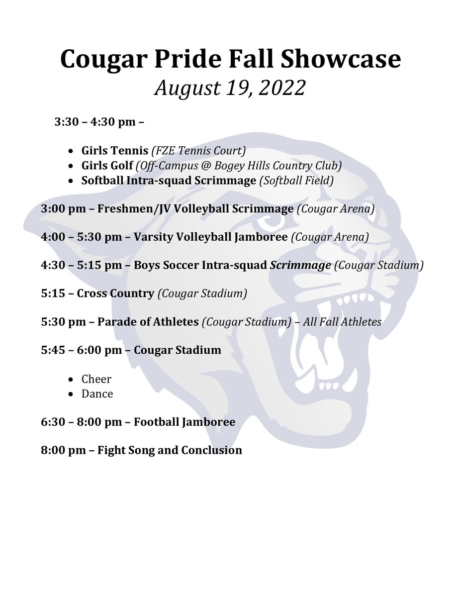 Join us <a href="/LutheranCougars/">Lutheran Cougars</a> on Friday, August 19th!

<a href="/LHSCougarXC/">Lutheran Cross Country</a> 
<a href="/LuHiBoysSoccer/">LutheranBoysSoccer</a>
<a href="/LutheranSCGolf/">Lutheran St. Charles Golf</a> 
<a href="/LHS_Sapphires/">LHS Sapphires</a> 
<a href="/LCougarcheer/">lhs_cougarcheer</a> 
<a href="/LHSSC_Tennis/">LHS St. Charles Tennis</a> 
<a href="/LHSCougarsSB/">Cougar Softball</a> 
<a href="/lhscougarfb/">Lutheran-SC Football</a> 
<a href="/LHSCougarGVB/">LHS Cougars Girls Volleyball</a> 
<a href="/CouglesSwimming/">LVHS Swim & Dive</a> 

#CougarPride