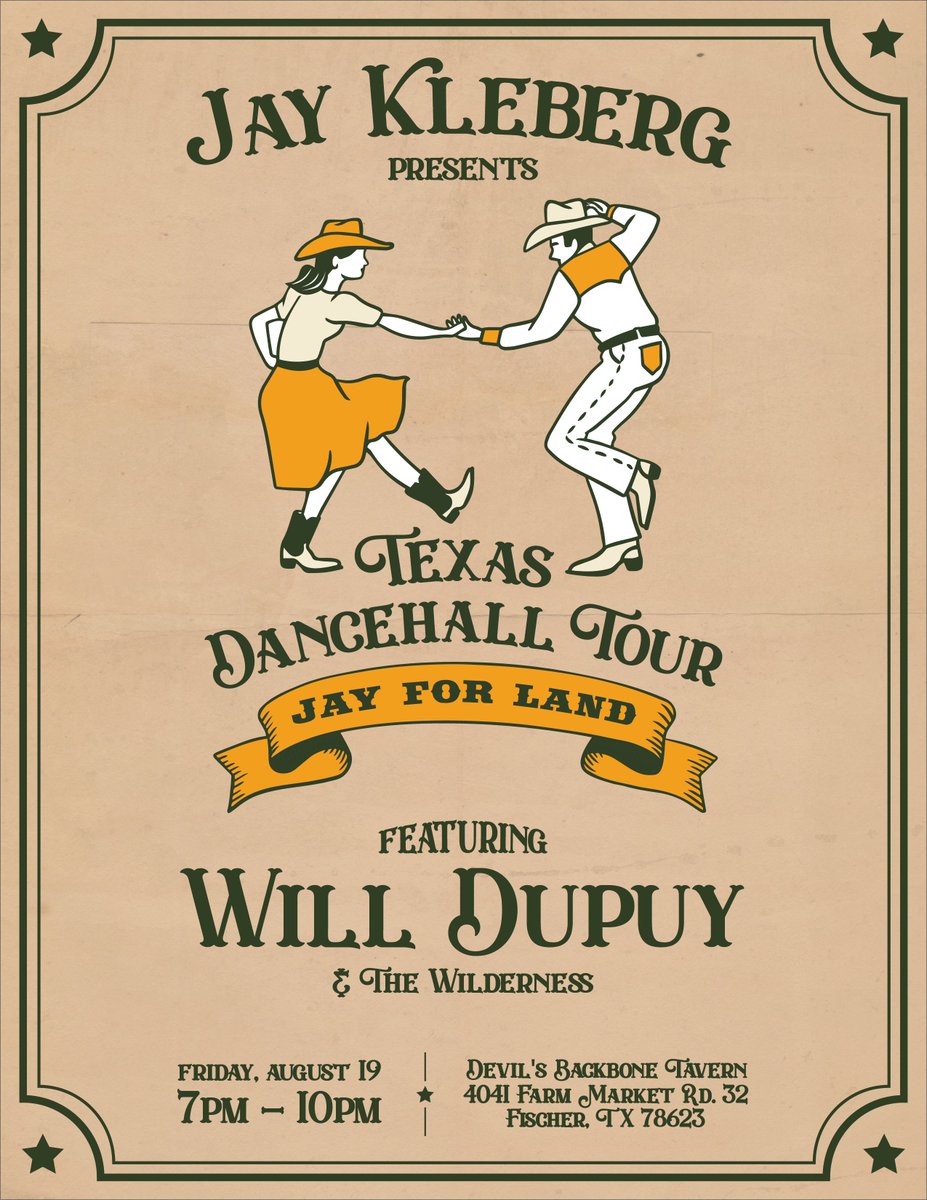 jaykleberg's tweet photo. Comal and Hays Counties, we’re coming to a dance hall near you! 

Join us on August 19th from 7-10PM at Devil’s Backbone Tavern for the first of many stops on our Texas Dance Hall Tour. You can’t miss this! 

For tickets and information: https://t.co/9gl31LtSyU https://t.co/NGmD8pqjK0