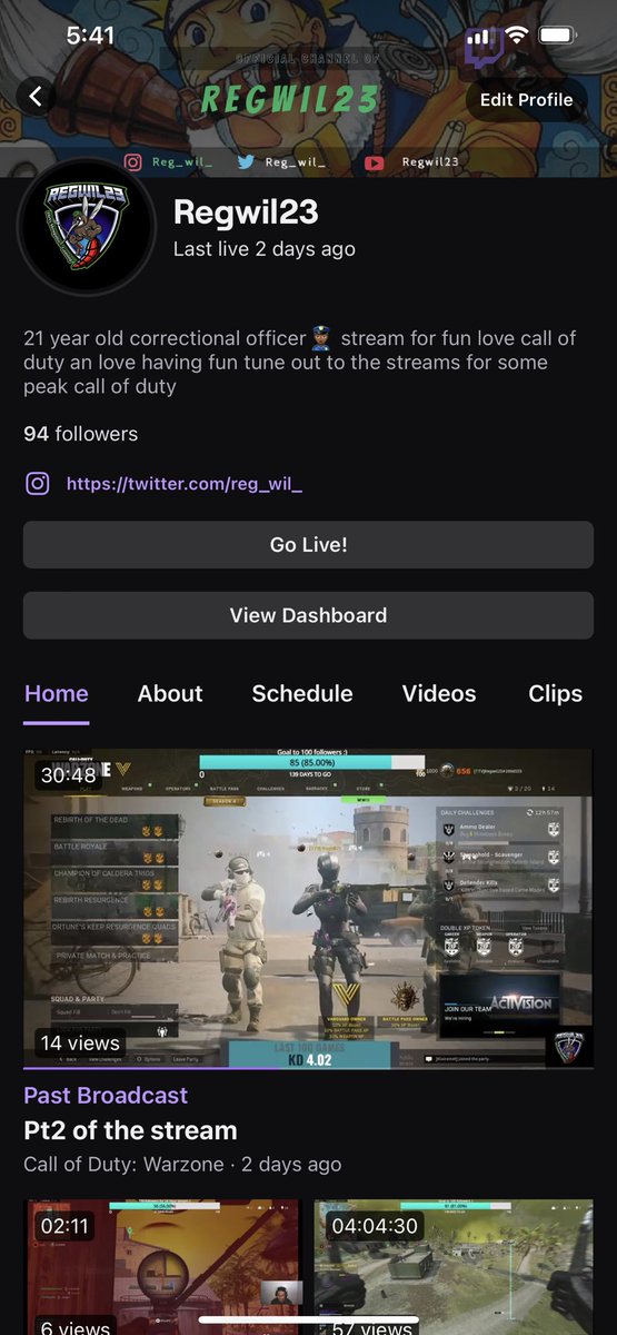 Reg_wil_'s tweet photo. I’m at 94/100 followers on twitch let’s fucking go #TwitchStreamers #trending #Goingfor100 #CallofDutyWarzone #TrendingNow #warzone https://t.co/D9nVvqJcWR