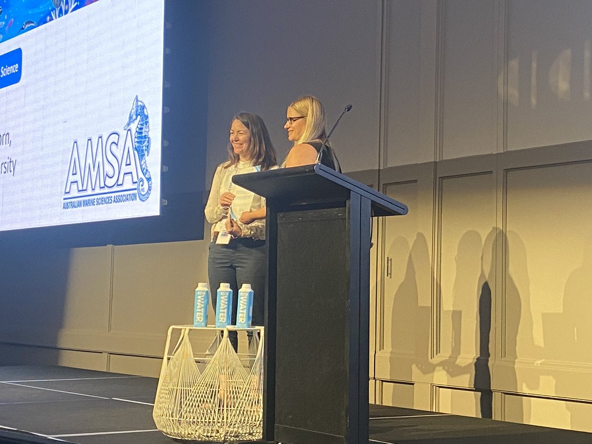 Dr_AlexandraCam's tweet photo. The amazing @DrKDafforn accepting her award for emerging leader in marine science at #AMSA2022 https://t.co/1SgiyVOBKu