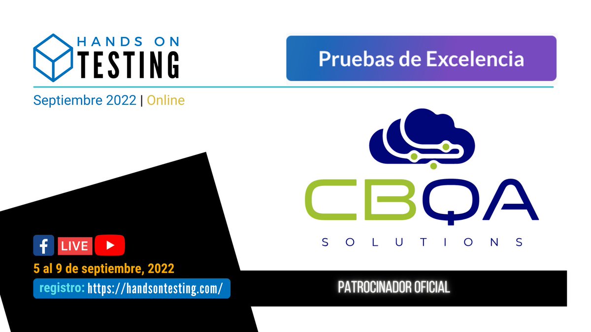 handsontesting's tweet image. Ya estamos arrancando motores #handsontesting2022 y queremos dar gracias a nuestro patrocinador CBQA Solutions por ser parte de este gran evento.
Registrate para entrar en la rifa de regalos:
bit.ly/3NLSAfM
#qa #testware #softwaretesting #conference #tester #networking