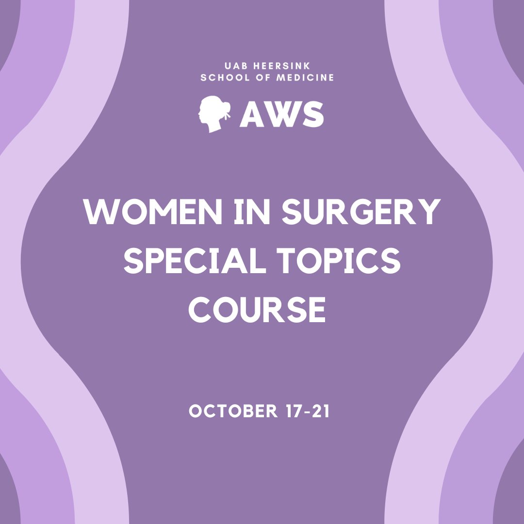 Our Special Topic Course will once again be offered during fall break, Oct 17-21. This course is available for MS2s + MS3s. It is a great way to explore surgical careers and meet empowering female mentors. Watch our social media for sign-up information in the coming weeks.