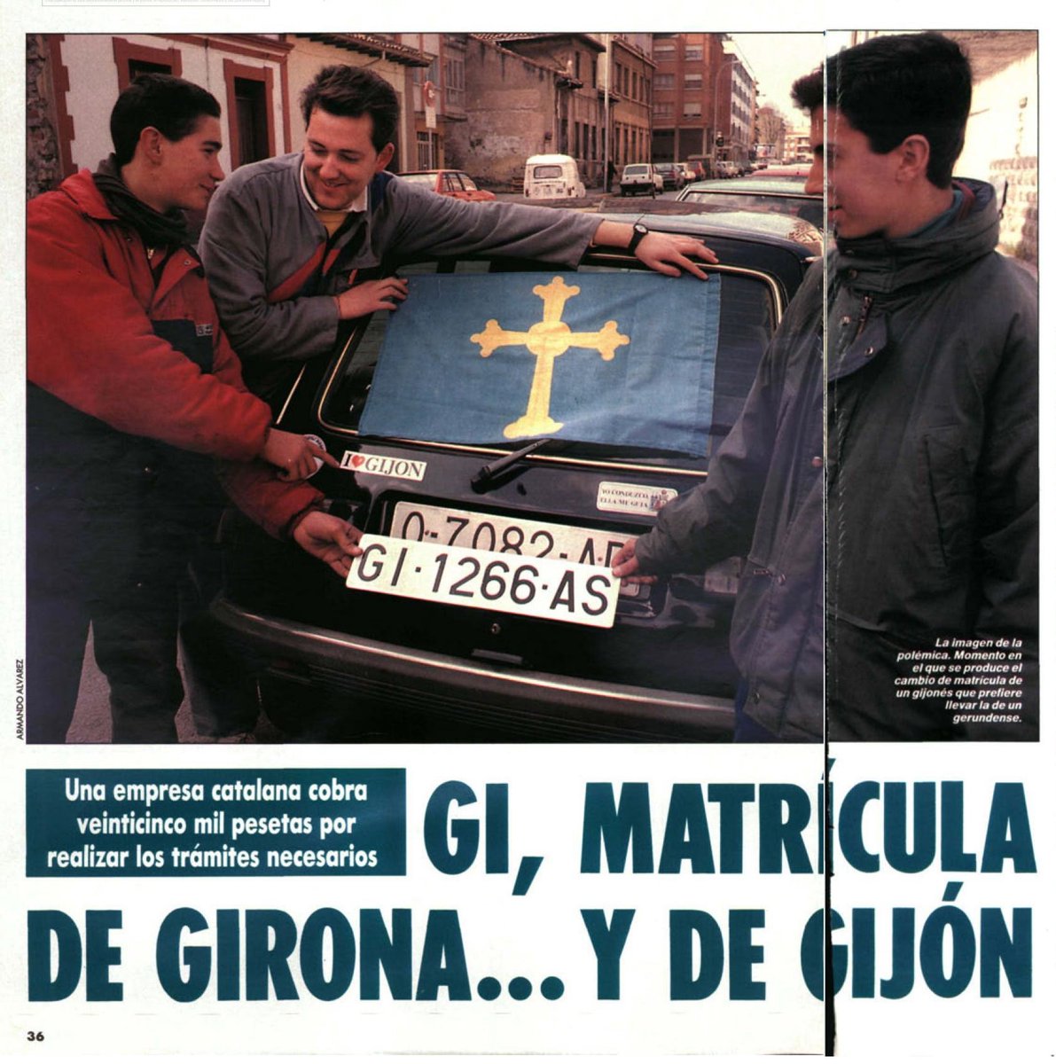 Javikinkman's tweet photo. Al cambiar la denominación "Gerona" en la matrícula del coche por "Girona", muchos gijoneses se plantean matricularlo en esta provincia para deshacerse de la "O" que los liga a Oviedo. De hecho una empresa catalana cobra 25.000 pesetas por realizar los trámites necesarios.

1992 https://t.co/v5wknsmuQn