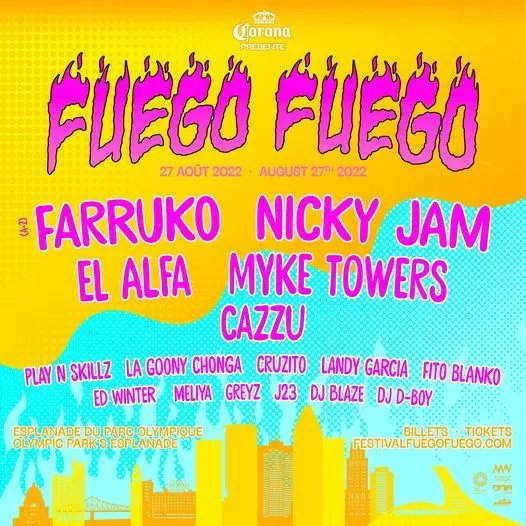 DimensionLatine's tweet photo. N'oubliez pas d'acheter vos billets pour le Festival Fuego Fuego le 27 août prochain sur l’Esplanade du Parc olympique.
#festivalfuegofuego #fuegofuego #farruko #nickyjam #elalfa #myketowers #cruzito #landygarcia #greyz #cazzu #fitoblanko #edwinter #meliya #parcolympique https://t.co/B3mlAfBaf9