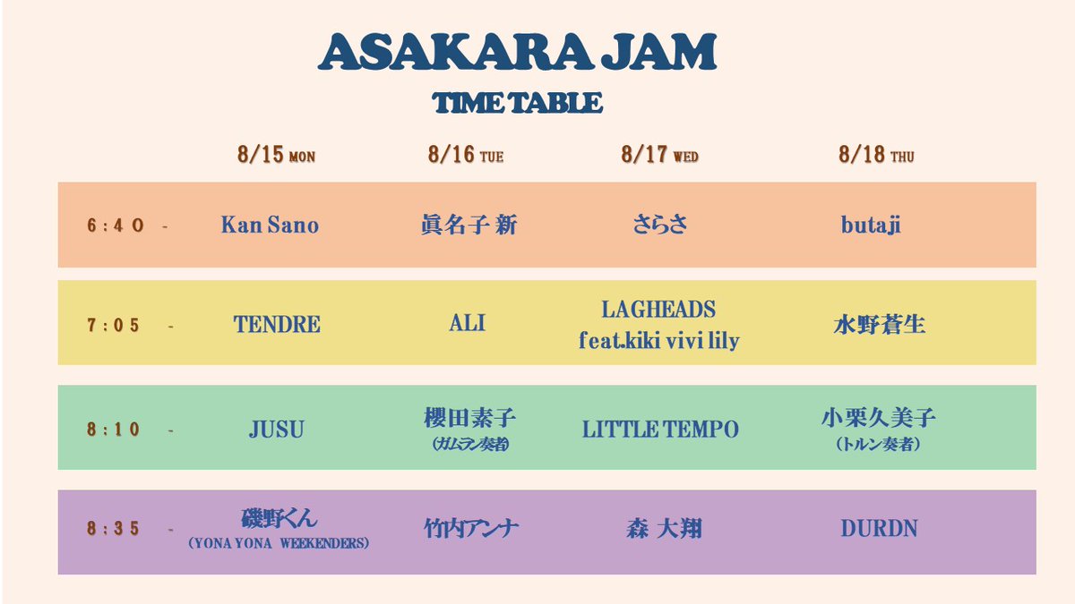 jtmr813's tweet photo. 来週は別所哲也カムバック！
さらに『ASAKARA JAM』と題して、毎日4組、合計16組のアーティストのライブを音源を届け♪
初日15日(月)のMORNING INSIGHTでは YONA YONA WEEKENDERS・磯野くんがスタジオライブを披露♪

ラジオで夏フェス🌻
来週も #ohayomorning でご参加を！

#jwave #radiko #夏フェス https://t.co/BPb66bvqMf