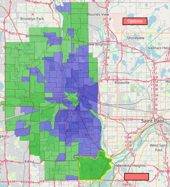 RRHElections's tweet photo. The @cinyc9 precinct map of #MN05 shows how close Ilhan Omar came to losing last night. Omar (blue) lost almost every suburban precinct, plus upscale SW Minneapolis, and (surprisingly) some gentrifying downtown areas near the University of Minnesota. https://t.co/B1cHMuBuSW https://t.co/EROMdeRqSK