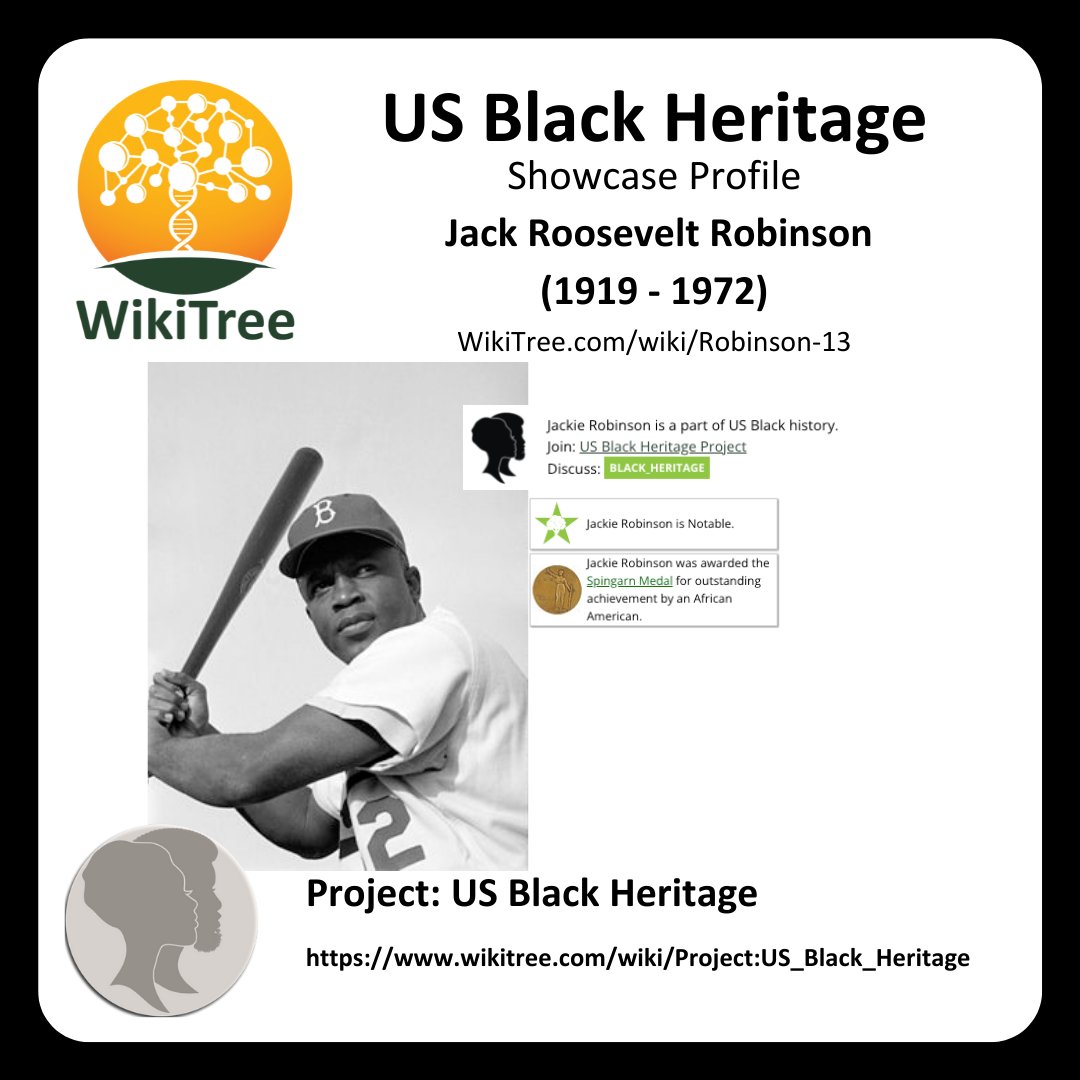 WikiTreers's tweet photo. Today's #USBH #NotableoftheWeek profile:
Jackie Robinson from Georgia #AfricanAmerican baseball player in the Major League
https://t.co/b6fuEvFW8d
#USBlackHeritage
#YearOfFamilyConnections #CollaborativeGenealogy https://t.co/9vnO8nkXpo