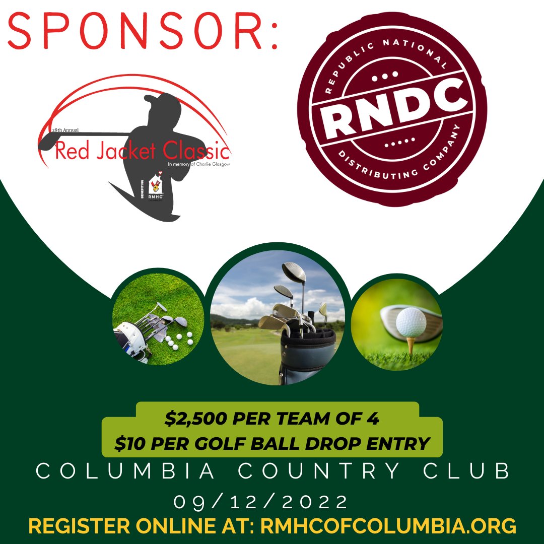Big thanks to #RNDC, 2022 Red Jacket Classic Sponsor! There is still time to register: rmhcofcolumbia.org/golf-tournamen… | #golftournament #scgolf #golfforcharity