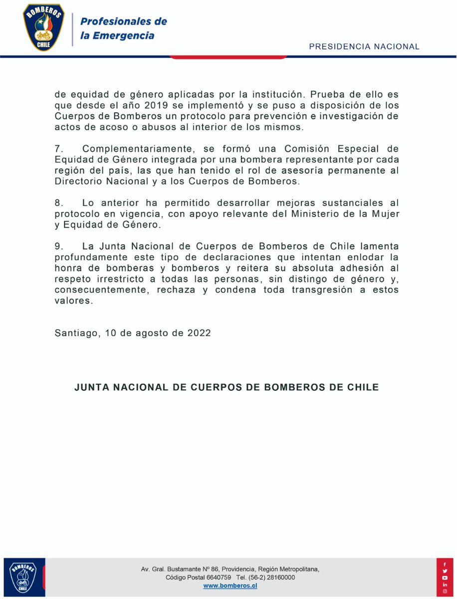 BomberosdeChile's tweet photo. AHORA | 🔴 Declaración de Bomberos de Chile ante los dichos de la Diputada Maite Orsini. 

https://t.co/o8AZiSVn4L https://t.co/YNIoXwNscD
