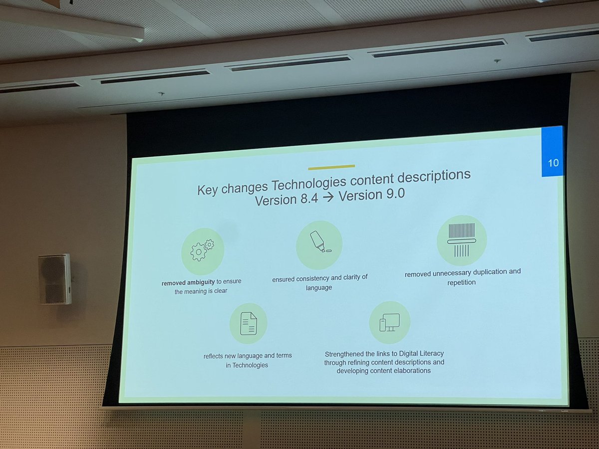Exploring the key changes in the technology curriculum with @kimtvernon. Great to see more consistency in language. #EduTECHAU  #technology #curriculum