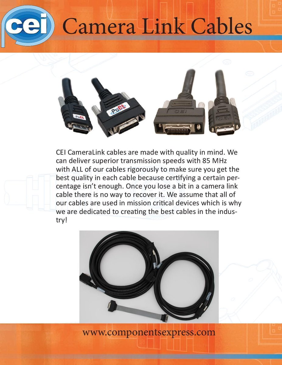 componentsex's tweet photo. CEI offers 20 different connectors on our cable configurator website for camera link cables with over 350,000 possible configurations across all our cables! Visit us at https://t.co/vG9DB9ibyB to build your custom cables today!

#cables #cameralink #machinevision https://t.co/WQDDYf1NRr