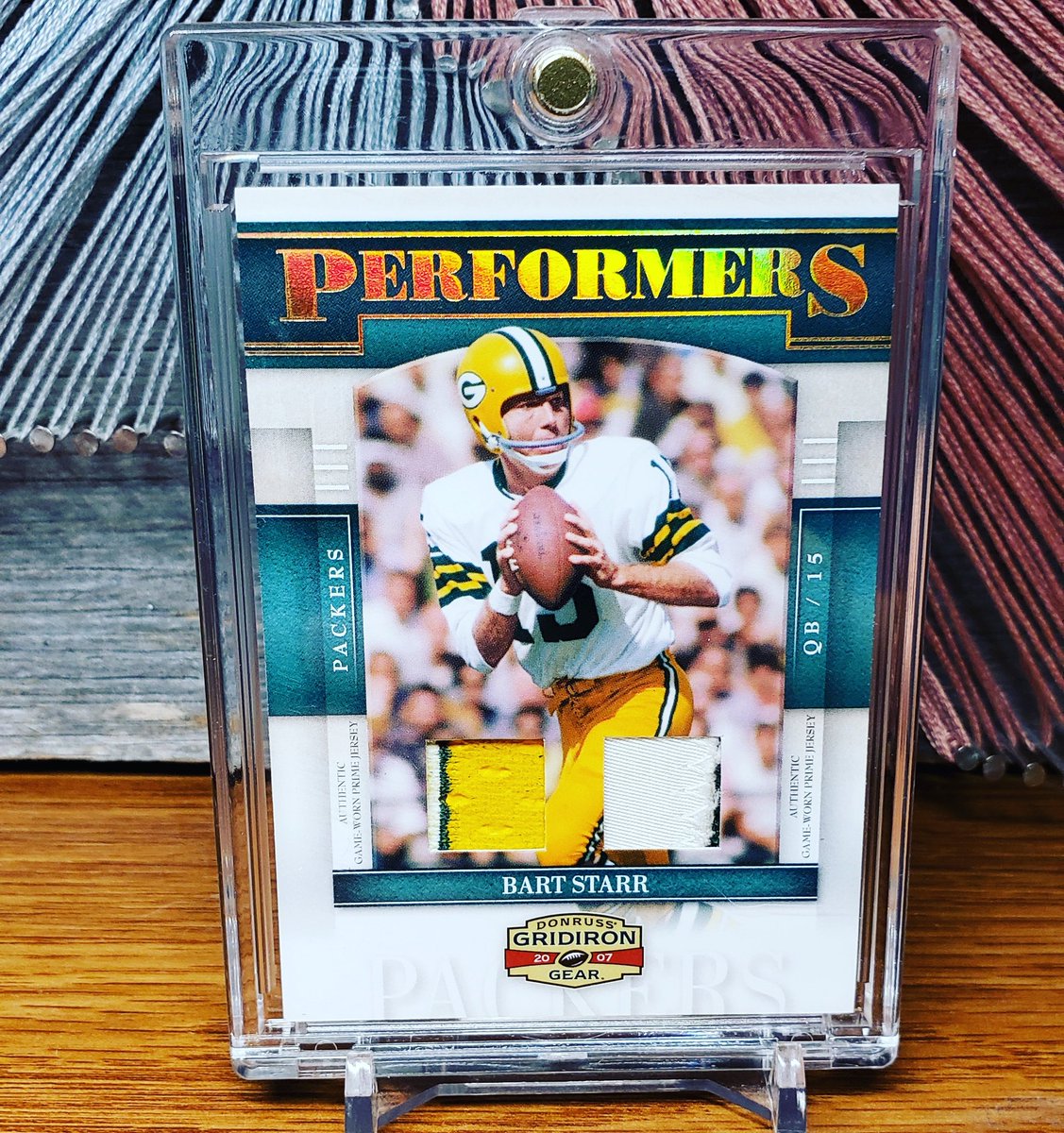 From the PC - 2007 Gridiron Gear Bart Starr Game Worn Prime Jersey #/50. 
#bartstarr #gridirongear #greenbaypackers #halloffame #gameusedjersey #gameworn #thehobby #whodoyoucollect #footballcards