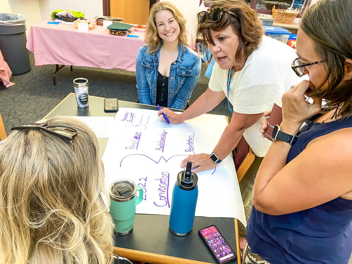 DeanDalbyAlpine's tweet photo. Today we celebrated our teachers and being back together! Everyone was inspired by the walk with Dr. Haddad, we flexed our Thinking Maps skills, and played a hilarious game of relay Pictionary with words like Acadience and Flexible Seating. More fun learning planned for tomorrow! https://t.co/q4Way3vRsR