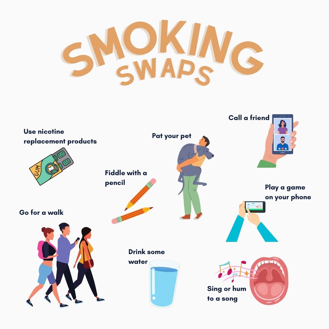 Trying to quit #smoking or vaping?  You might experience cravings or  withdrawal symptoms. Here's some things you can do instead of reaching for  a cigarette or vape.  If you'd like