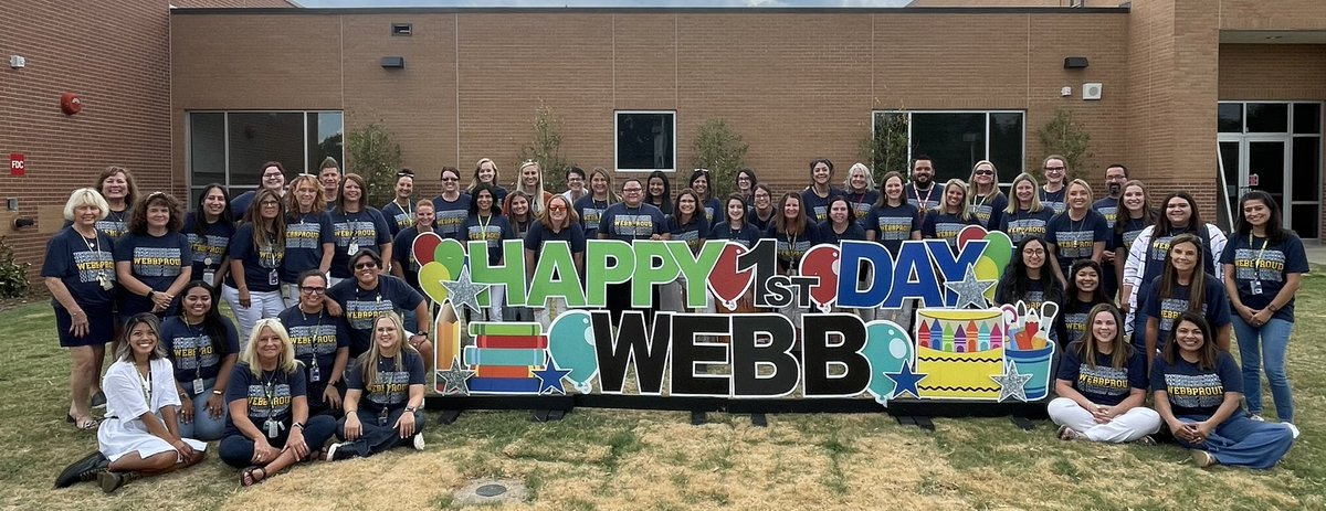 HafnerMaria's tweet photo. This awesome #WEBBPROUD staff had a great first day. The proof was on the faces of our @webbcubs students! 
#mymisd #webblc #BestStaffBestYear https://t.co/7XRjylrYi9