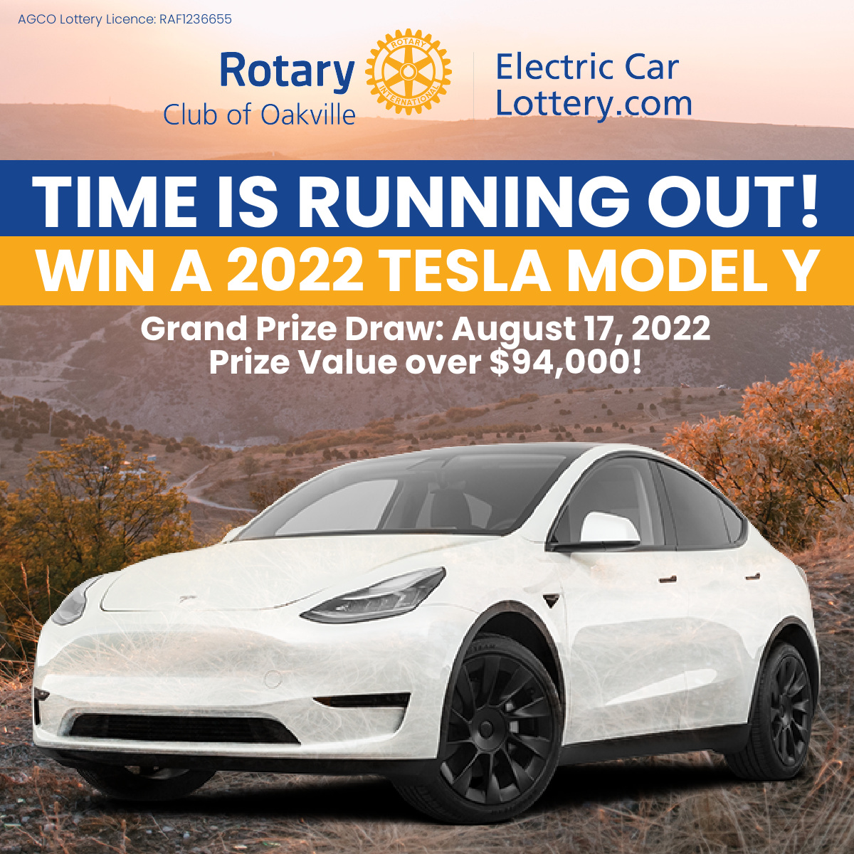 The Grand Prize Draw for our #ElectricCarLottery is NEXT WEEK! Could you be the lucky winner adventuring out with a 2022 Tesla Model Y SUV?!

Don't miss out! Get your tickets at ElectricCarLottery.com

AGCO LIC # RAF1236655

#Tesla #ModelY #SUV #WinACar #OakvilleRotary #Rotary