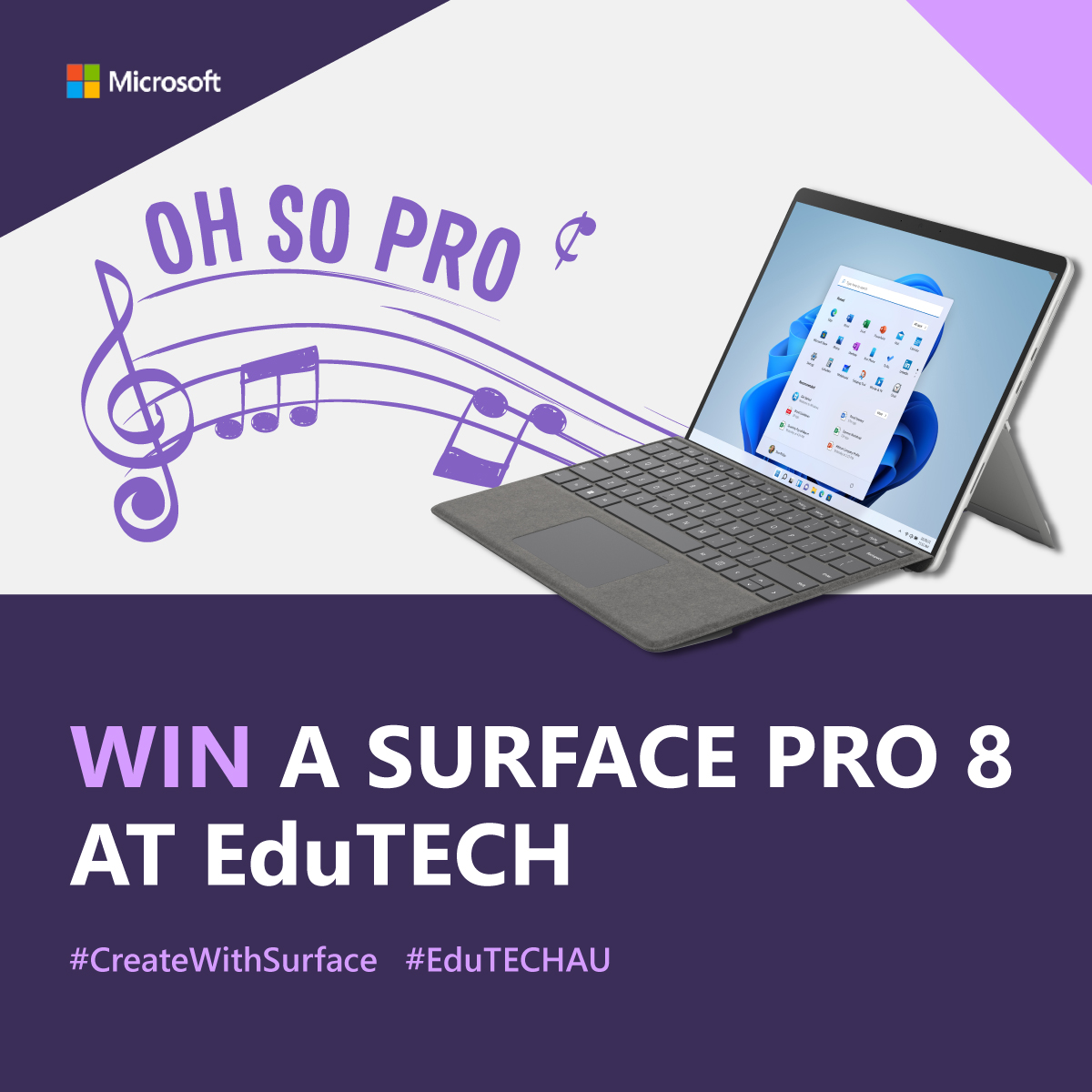 MSEduANZ's tweet photo. It's time to get creative if you want to WIN a Surface Pro 8 at @EduTECH_AU 🏆

Take a picture with the Surface Pro and give us a 4-bar poem that uses the Oh/So/Pro sound only. 

Post to Twitter tagging @MSAUEDU with #CreateWithSurface #EduTECHAU

T&amp;Cs 👉 https://t.co/VXf7nWRyEm https://t.co/Ar1RIcukT3