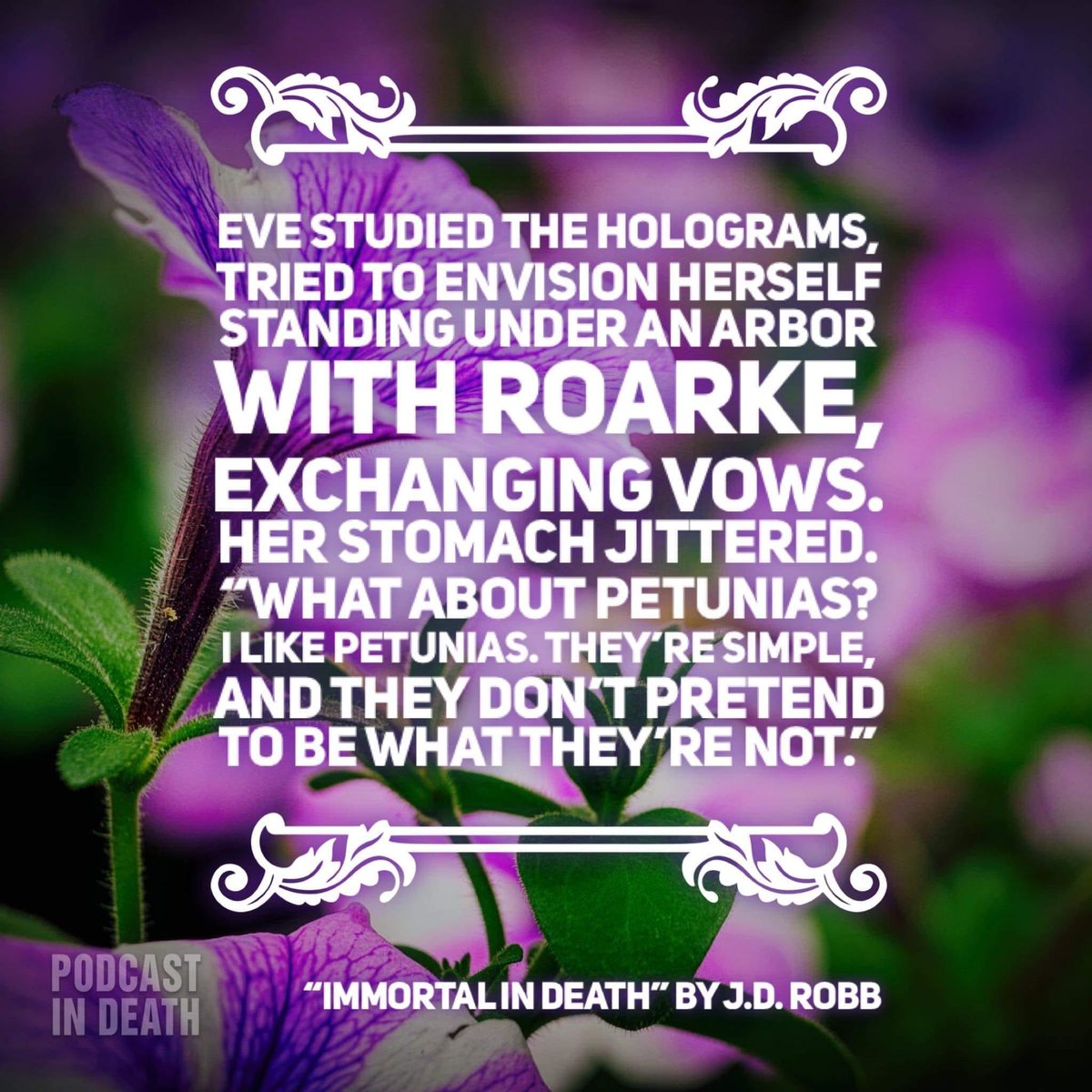 Tell us your thoughts on Eve and Roarke’s wedding day! We’re playing wedding planners this week. Give us your two cents! #PodcastInDeath #JDRobb #InDeathSeries #EveDallas #Roarke