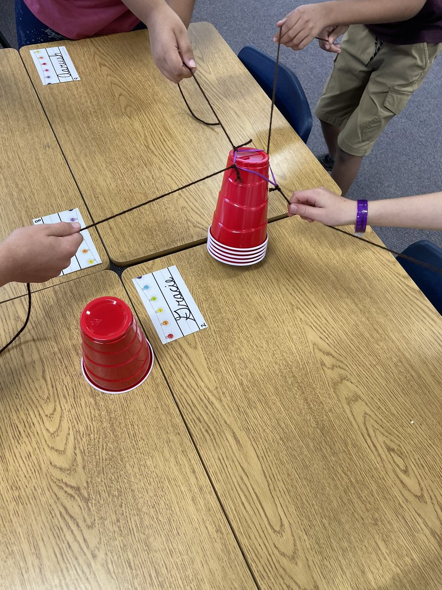 Mrs_KdWilliams's tweet photo. First day at @BluebonnetES ✔️ so much fun with my new group of 3rd graders! Highlight of our day was the cup stacking. Loved how well everyone worked together! https://t.co/bRg0R8cTJD