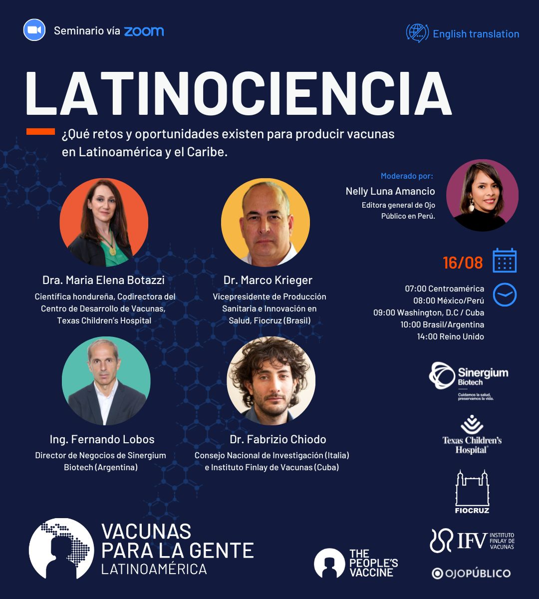 PMA_LAC's tweet photo. #Latinociencia Hablemos de producción de vacunas #Covid19 en la región.

🎉 Es la primera vez que se da esta conversación: científicos latinoamericanos que desarrollan vacunas en un solo panel para discutir #ciencia y retos de #SaludGlobal

📅16/08
Zoom: https://t.co/aRFq6UW4Vb https://t.co/7TpqIcLXBC