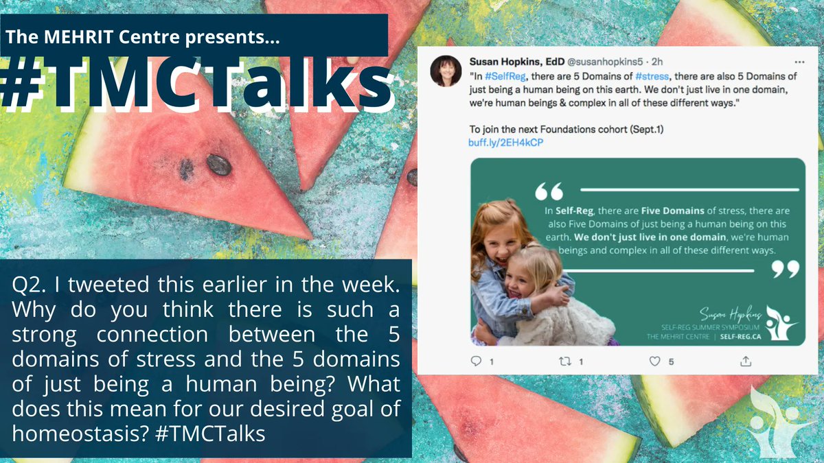 susanhopkins5's tweet photo. Q2. I tweeted this earlier in the week. Why do you think there is such a strong connection between the 5 domains of #stress & the 5 domains of just being a human being? What does this mean for our desired goal of homeostasis? #TMCTalks #SelfReg
https://t.co/uKyOyht0X3 https://t.co/t9xvr0yE4h