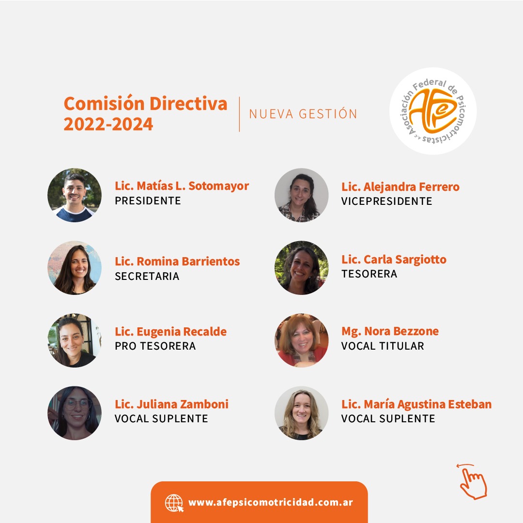 Afep_psm's tweet photo. ¡Le damos la bienvenida a la nueva Comisión Directiva!

Este equipo conformado por psicomotricistas que tienen la convicción del trabajo colaborativo y decidido para beneficio de todas y todos los colegas, comienza su nueva etapa. Seguimos adelante, todas y todos somos AFeP 🧡💪🏽 https://t.co/F51dSYAiAK