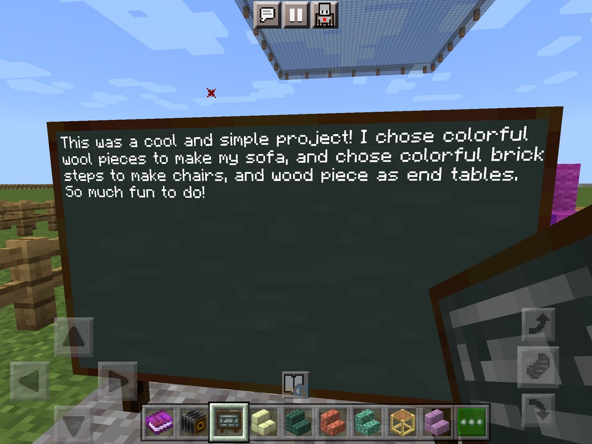 Librarian4Books's tweet photo. Made cool progress in #MinecraftEdu Teacher Academy! Made colorful furniture.  😃 #MinecraftEdu #MCTA5 @MirthfulMentor @butterflynix https://t.co/qwKC0zbWLd