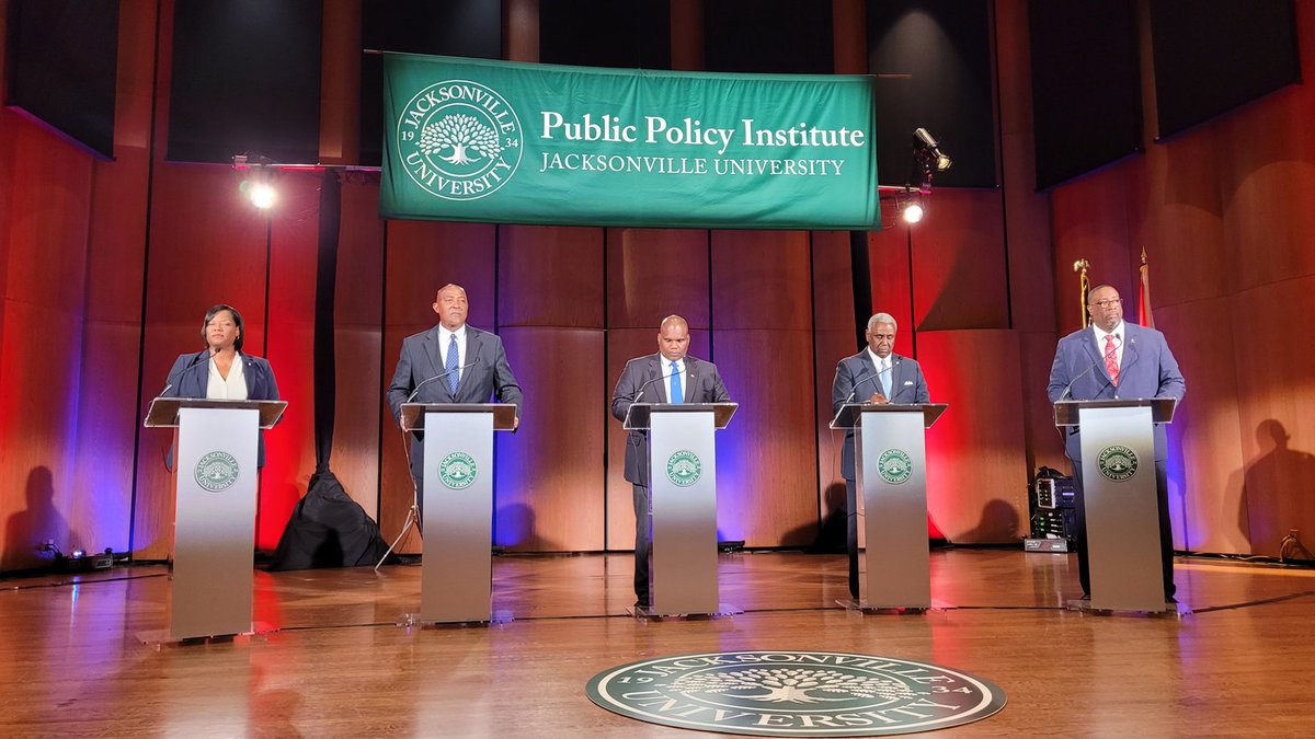 wjxt4's tweet photo. One of these five candidates will be elected to serve as the next #Sheriff of Jacksonville &amp; Duval County. The live News4JAX-Jacksonville University Public Policy Institute debate starts at 8 p.m. on WJXT4 The Local Station / News4JAX. https://t.co/79Tr1alwh5 https://t.co/NSfy555QJI