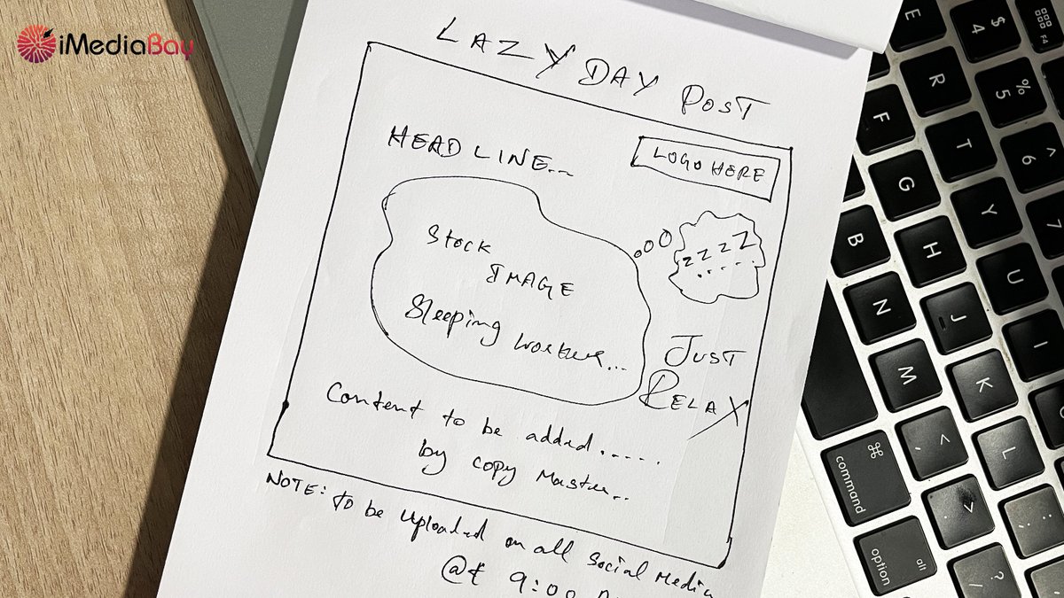 media_bay's tweet photo. We were lazy to create the digital version of the scribbles. Here is the post for the Lazy day.

P.S: The designer said he was not lazy but on power-saving mode. (On a Wednesday!?) #NationalLazyDay

#imediabay #design #creative #creativeagency #advertising #usa #uk #canada #uae https://t.co/V3zx1UyLmP